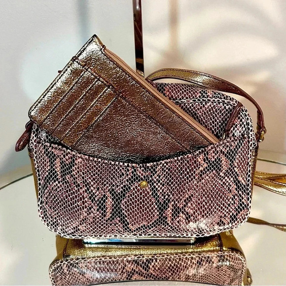 EUC GILI Genuine Leather Snake Print Crossbody Bag With Matching Card Wallet - Picture 1 of 13